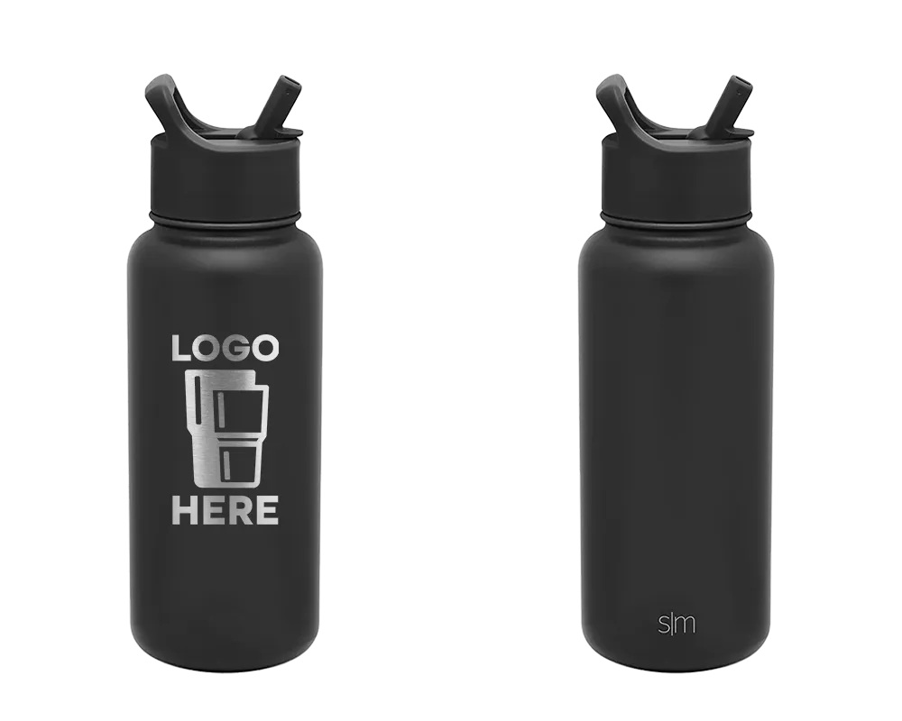 Simple Modern Summit Water Bottle Midnight Black Laser Engrave