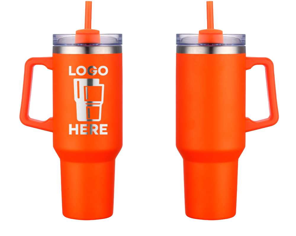 Handle Tumbler Orange Laser Engrave